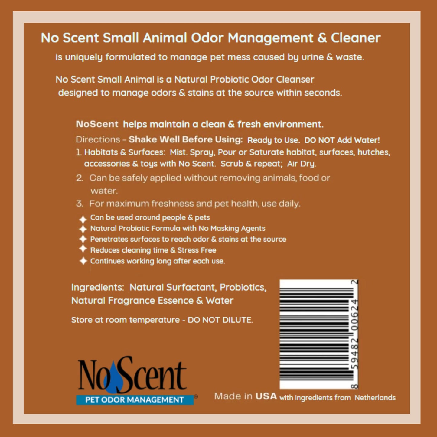 No Scent Small Animal Pet Odor Cleaner for Hamster, Guinea Pig Cages & Accessories