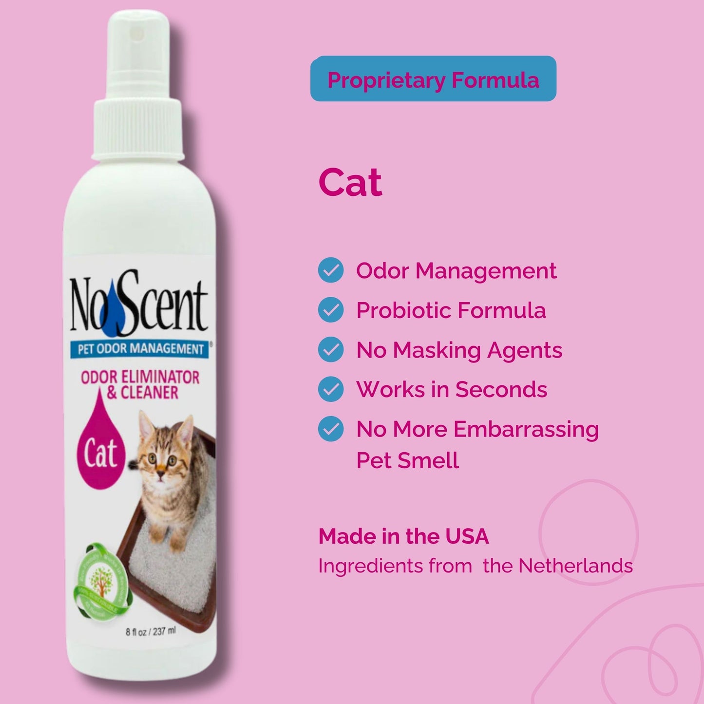 No Scent Cat Litter Box Cleaner for Odor & Stains, Daily Freshener for Surfaces, Furniture, Carpet, Fabric & Car Interior